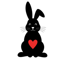 Osterhase Hase Silhoette sitzend mit Herz und Schlappohr 