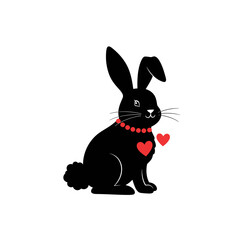 Osterhase Hase Silhoette sitzend mit Herz und Schlappohr 