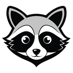 Stylized raccoon head presents a charming cartoon animal with monochrome color scheme