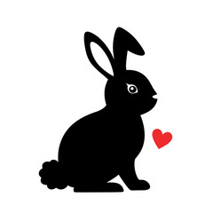 Osterhase Hase Silhoette sitzend mit Herz und Schlappohr 