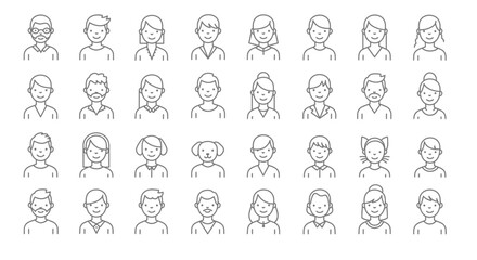 People and pets avatar line icons set. Vector illustration, editable stroke 
