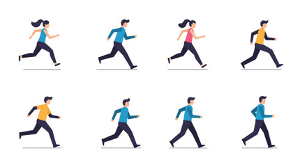 Running and walking people icons. Vector illustration