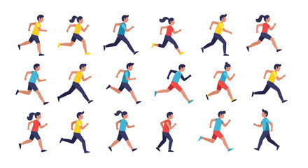 Running and walking people icons. Vector illustration