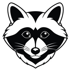 Front facing raccoon head shows a bold outline in a simplistic black and white style