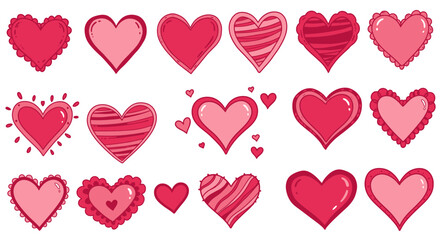 Set of hearts. Hand-drawn various hearts isolated on white background. 