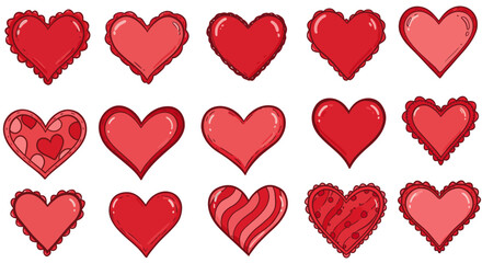 Set of hearts. Hand-drawn various hearts isolated on white background. 