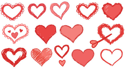 Set of hearts. Hand-drawn various hearts isolated on white background. 