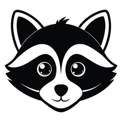 Black and white raccoon face shows a playful expression through simple lines