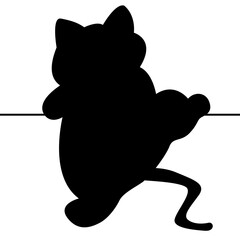 Illustration. A black cat is climbing the wall.