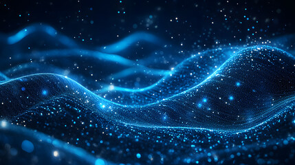 Abstract Flow of Blue Light Beams on a Dark Backdrop