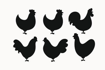 Silhouette Collection Six Elegant Chicken and Rooster Designs