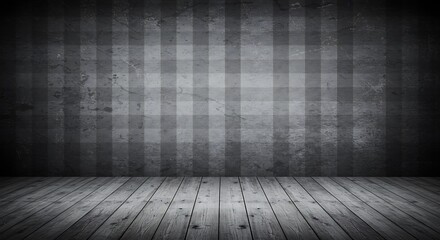 Fototapeta premium Empty room, Black And White Check Grunge Room with wooden floor