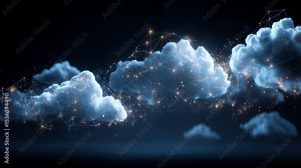 Poster abstract cloud computing network digital art modern technology background futuristic blue glow netwo