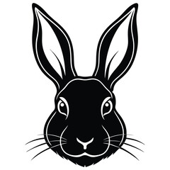 A stylized rabbit with long ears and detailed whiskers looks straight ahead in silhouette