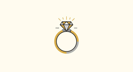Minimalist Vector SVG Icon of Diamond Ring with Text Elements in Light Colors for Logo Design