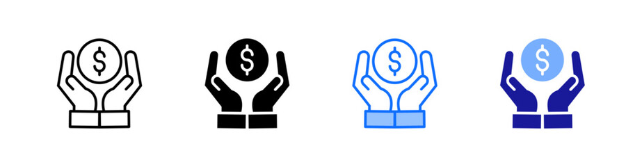 Coin Multiple Style Icon Set Vector 