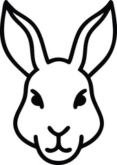 Black outline creates the simple face of a stylized bunny with long ears