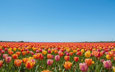 Field with Tulips Image, Sky, Cloud, Flower, Nature, Season, Banner Texture Advertising Poster