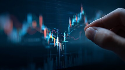 person analyzing stock market chart, financial trend lines, tech screen.