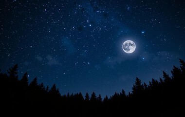 Night sky with moon and tree background image, nature, stars, chestnuts, banner textures advertising poster