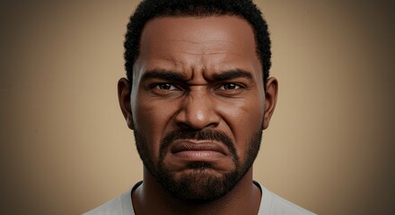 Obraz premium Displeased Man: A 3D Rendered Portrait