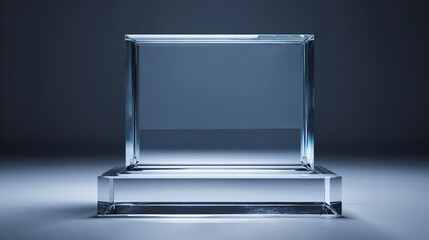 A stunning image of blank square glass trophy mockup, 3d rendering. Empty acrylic award design mock up. Transparent realistic crystal prize plate template.