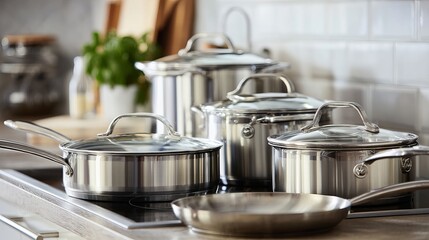 Stainless Steel Cookware Set Modern Kitchen Pots Pans Cooking Utensils Premium Quality Professional Grade Durable Design Elegant Kitchenware Set new food chef home meal lids lunch 