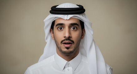 Astonished Arab Man in Traditional Attire