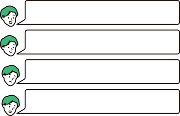 Obraz premium 笑顔と悩んでいるビジネスマンと吹き出しのシンプルなイラスト素材セット