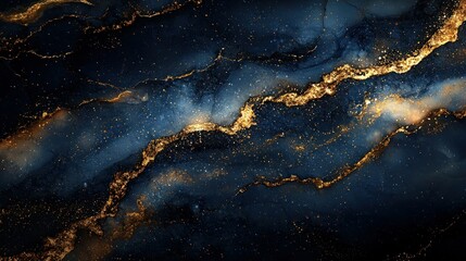 Dark blue and gold marbled abstract texture