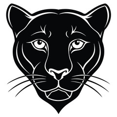 Detailed black panther's head shows bold eyes, pointy ears, and distinct whiskers