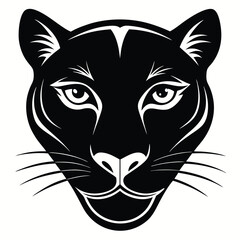 Striking black panther face gazes forward with captivating eyes, showcasing a distinctive and stylized appearance