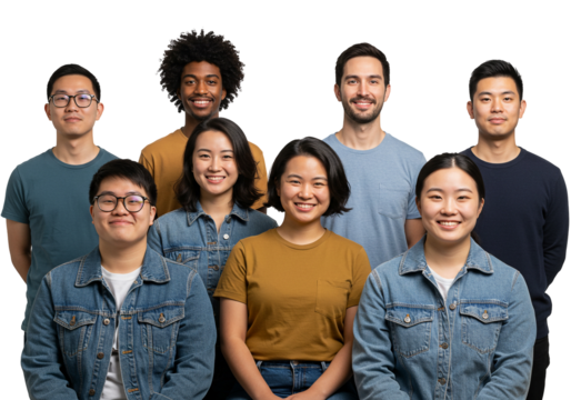 Diverse young adults posing friendly togetherness concept