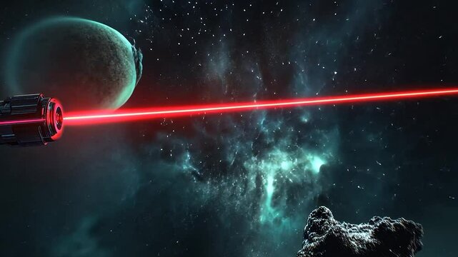 Futuristic space weapon firing a laser beam