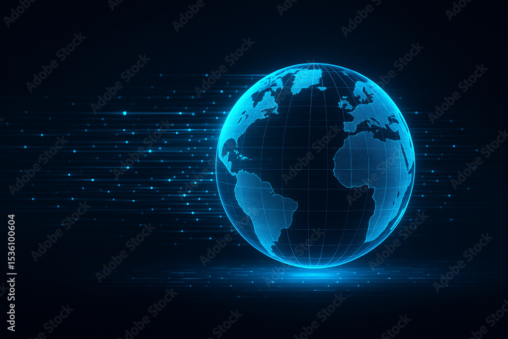 Aufkleber ai generated digital globe glowing with blue data lines over a dark background symbolizing global co
