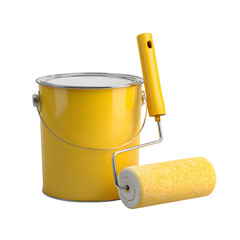 Yellow paint bucket and roller