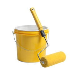 Yellow paint can and roller for home project