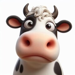 Fototapeta premium 3D realistic adorable funny cow expression on a white background