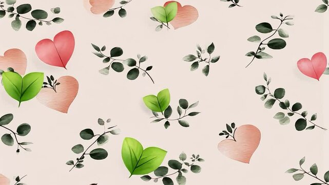 Delicate floral pattern with hearts and leaves