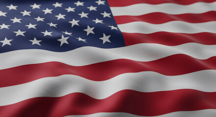 Close-up View of a Waving American Flag Red, White, and Blue Stripes and Stars