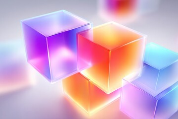 Multicolored translucent cubes in a 3d arrangement.