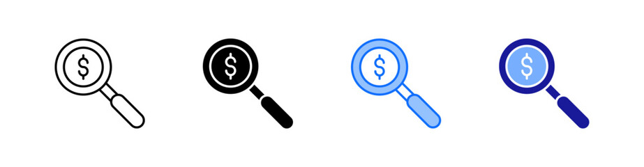 Search Money Multiple Style Icon Set Vector 