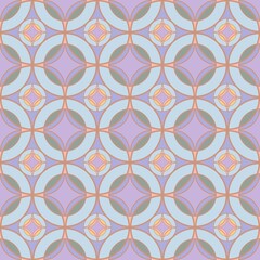 Geometric pattern with interlocking circles, each containing petal-like shapes. 
