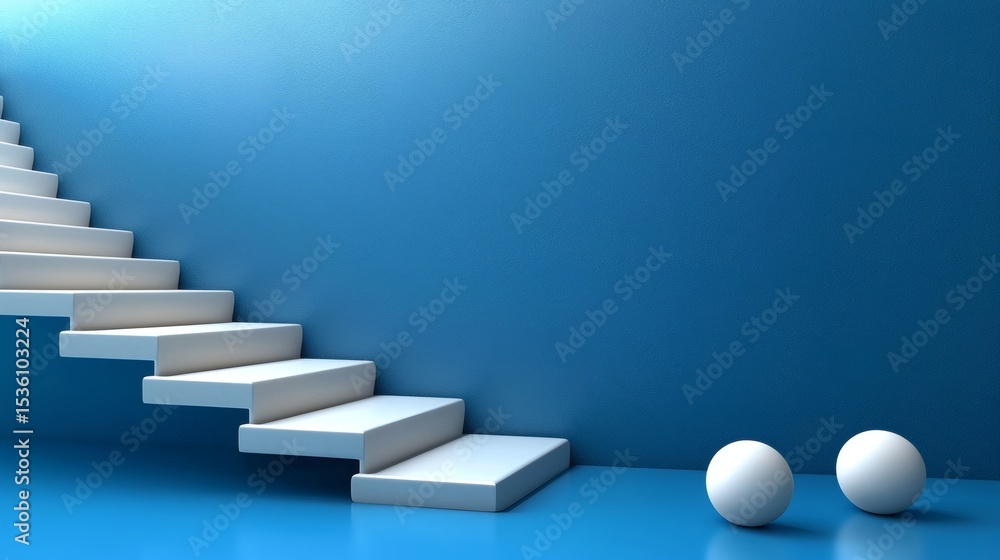 Aufkleber symbolic staircase with glowing progress dots, one person standing on current step, concept of minim