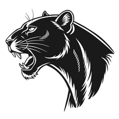 Fierce jaguar shows its teeth with an open mouth in bold black and white