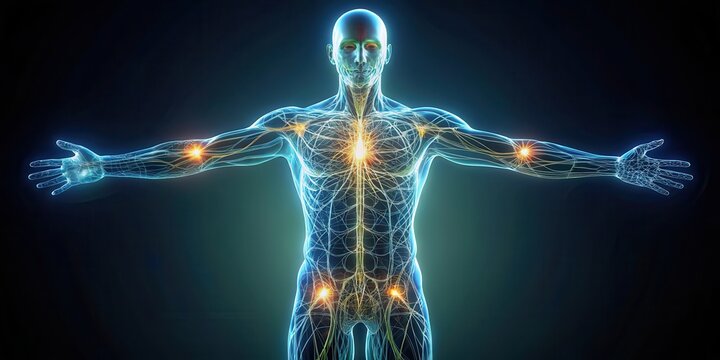 A Detailed Anatomical Representation of the Human Nervous System, Showing the Intricate Network of Nerves and Connections Throughout the Body, Highlighting Key Areas of Neurological Activity