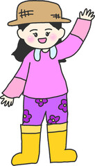 Girl in Farm Activity Outfit Illustration