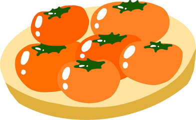 Persimmons on Plate Illustration