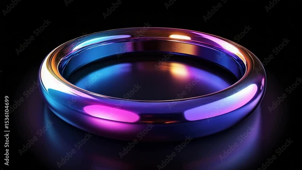 Poster a mesmerizing iridescent ring gleaming with ethereal light on a stark black backdrop