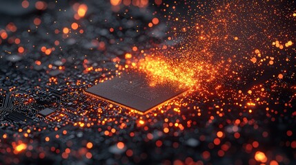 Fiery CPU on Circuit Board